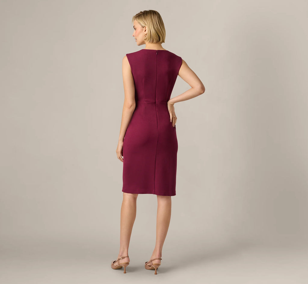 Bow Accent Stretch Wrap Dress In Cabernet
