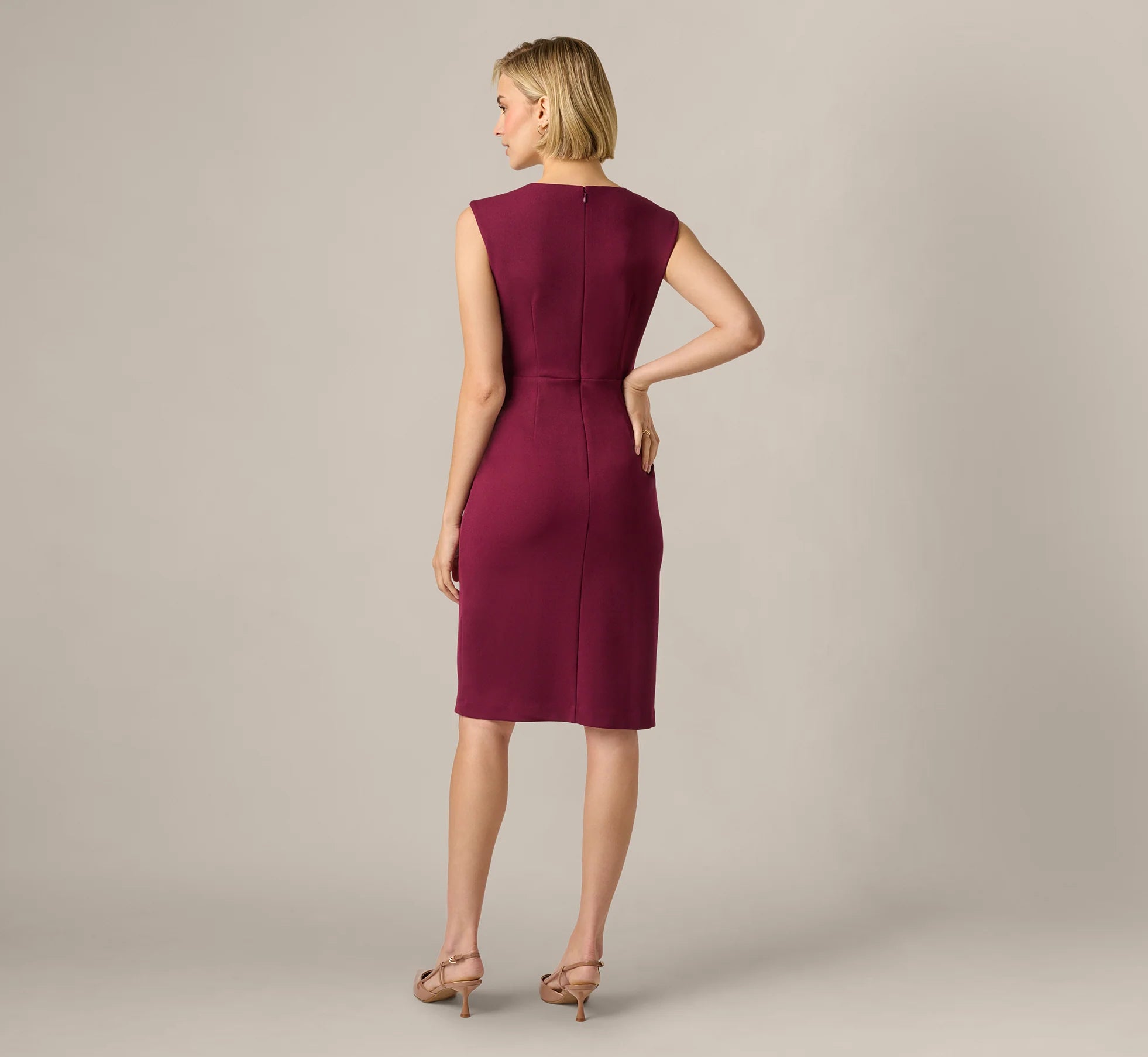 Bow Accent Stretch Wrap Dress In Cabernet