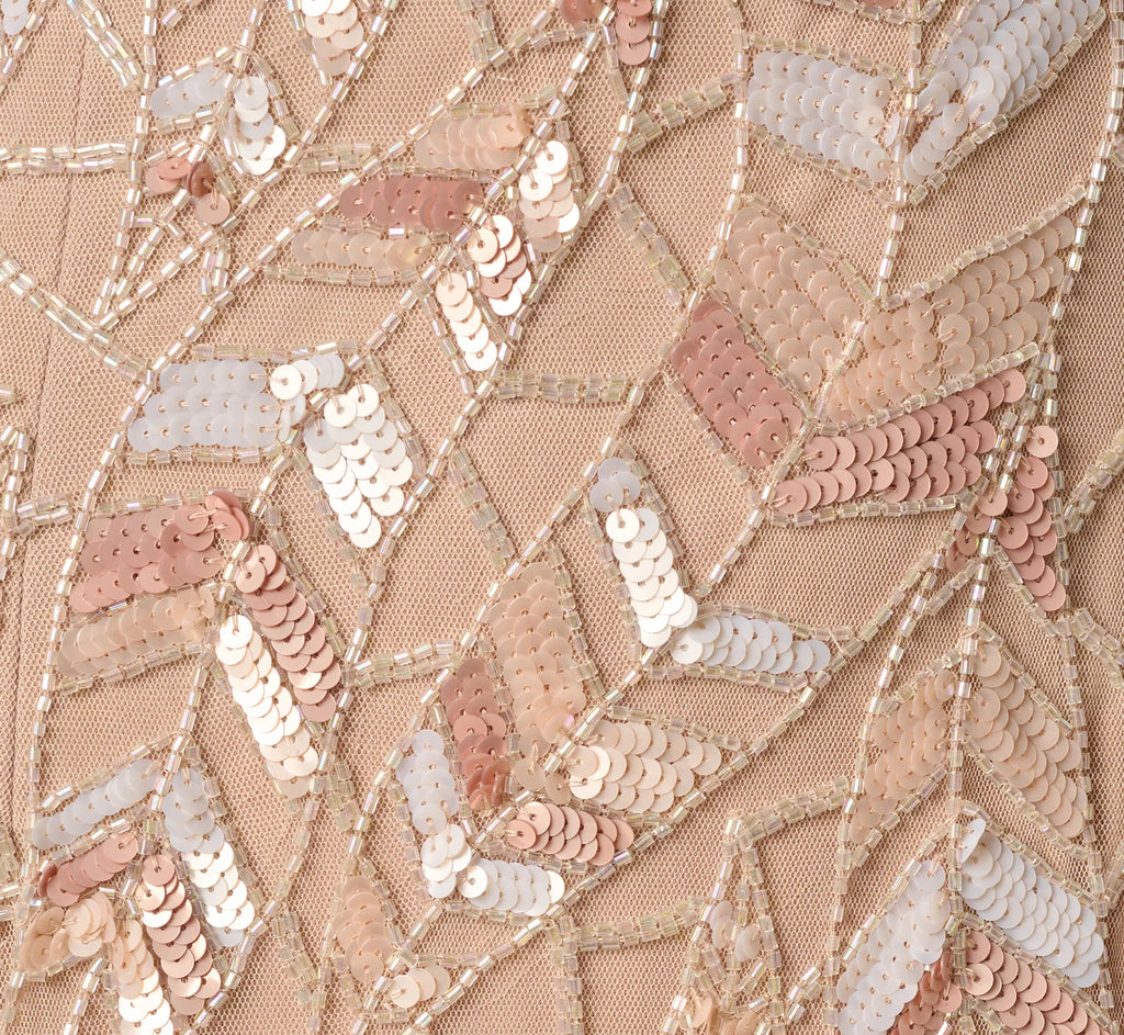 Sequin Beaded Leaf Halter Gown In Rose Quartz