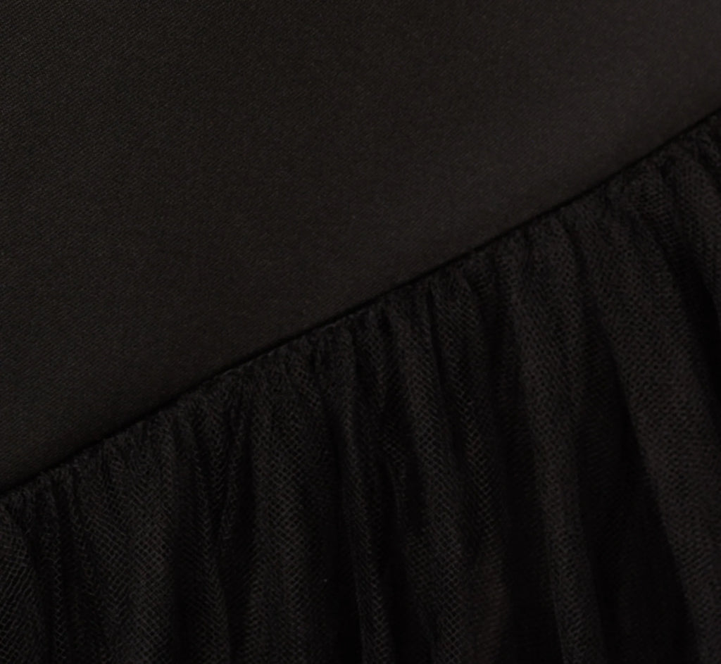Strapless Mikado Ball Gown With Mesh Skirt In Black