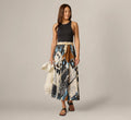 Printed Side Slit A Line Midi Skirt In Blue Diamond Tiki