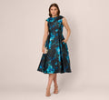 Sleeveless Roll Collar Floral Midi Dress In Navy Multi