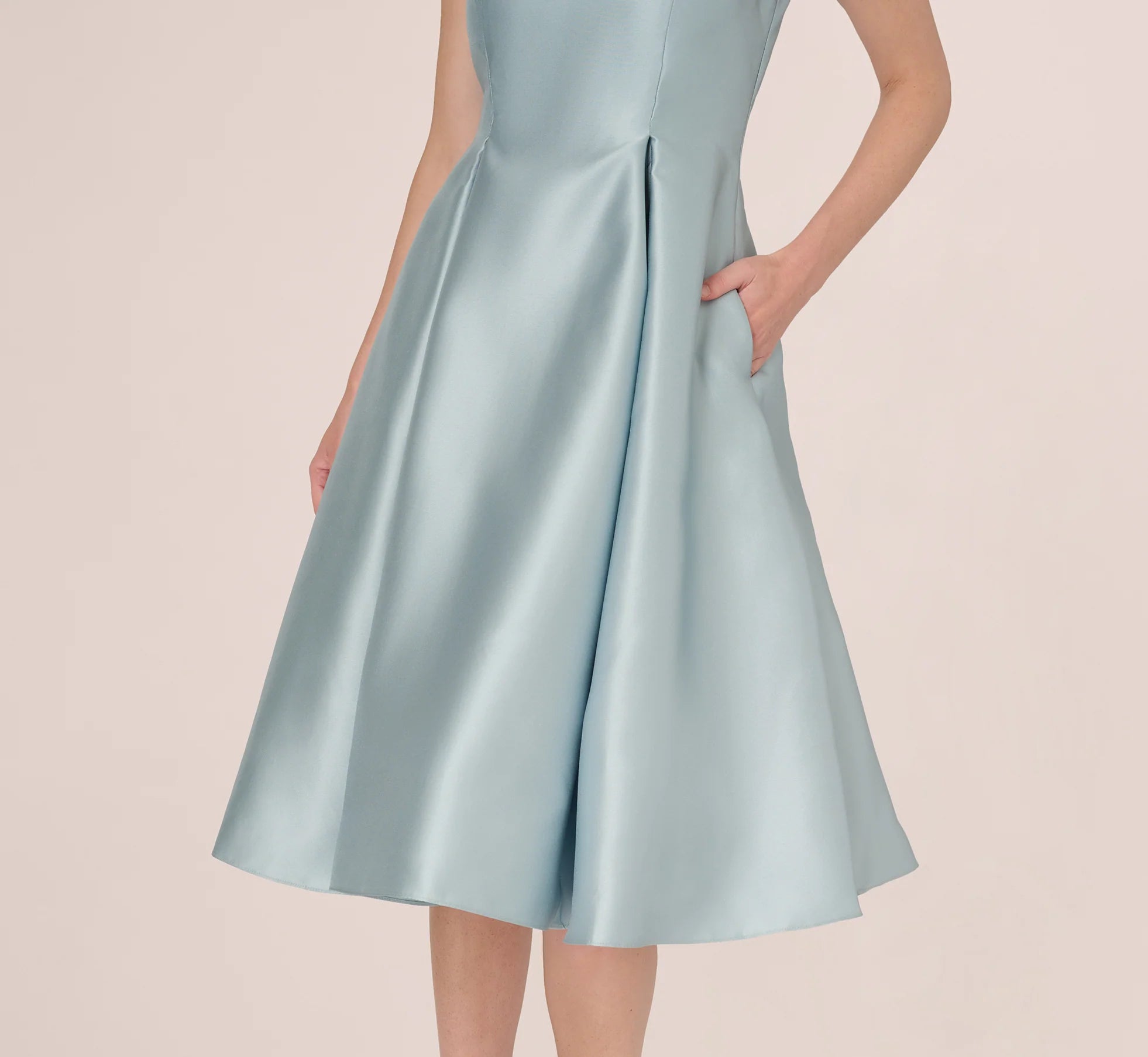 Key Hole Mikado Cap Sleeve Midi Dress In Aqua Dust