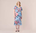Plus Size Floral Faux Wrap Dress In Blue Multi