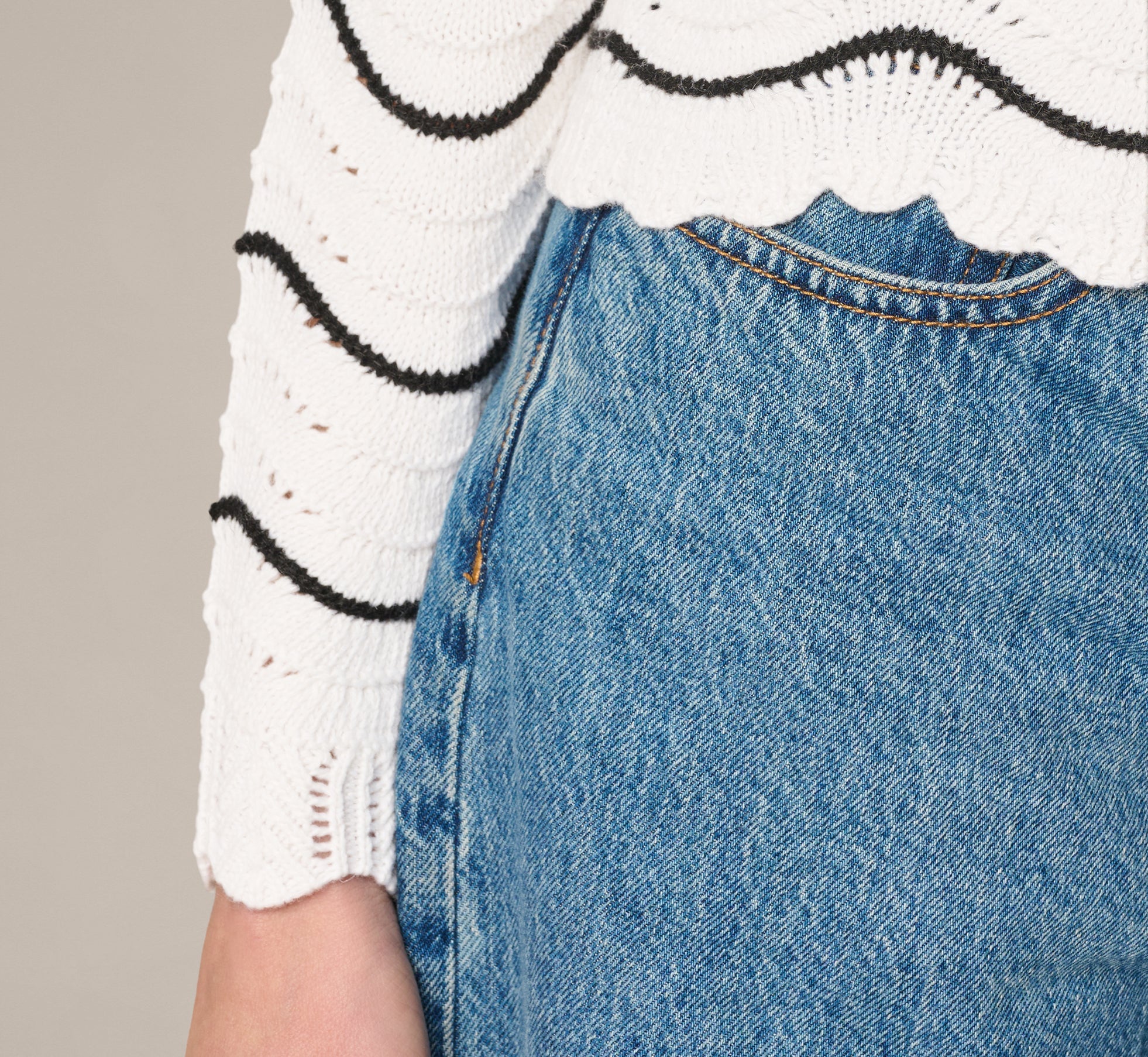 Open Pointelle Scalloped Cardigan Sweater In Glacier Black