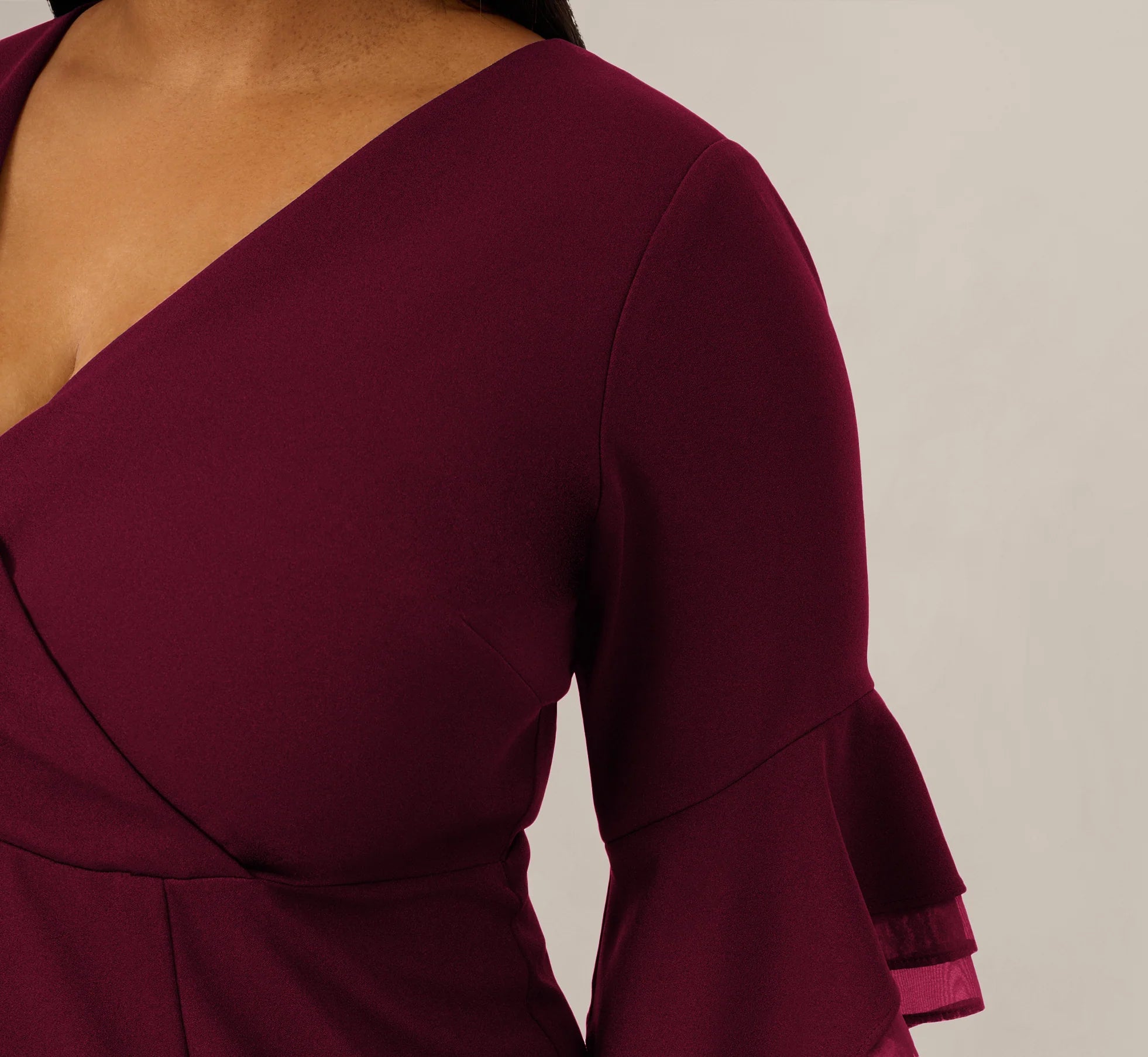 Plus Size Three Quarter Bell Sleeve Sheath Midi Dress In Cabernet