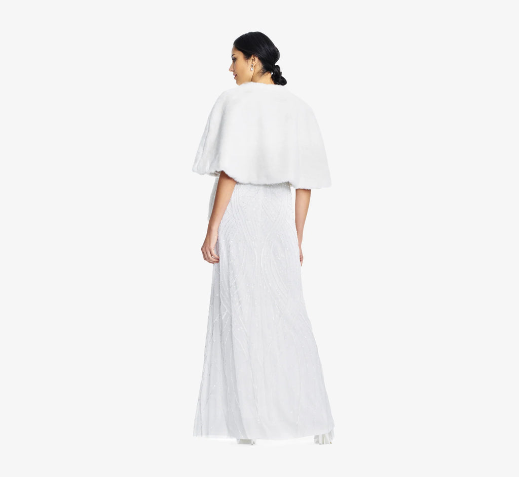 Faux Fur Open Front Cape Jacket In Ivory