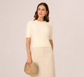 Short Sleeve Pearly Collar Sweater In Sugar Cream