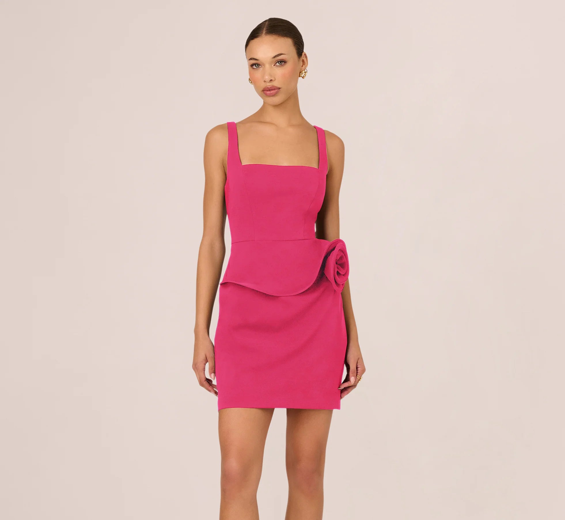 Sleeveless Rosette Peplum Mini Dress In Dahlia Dusk