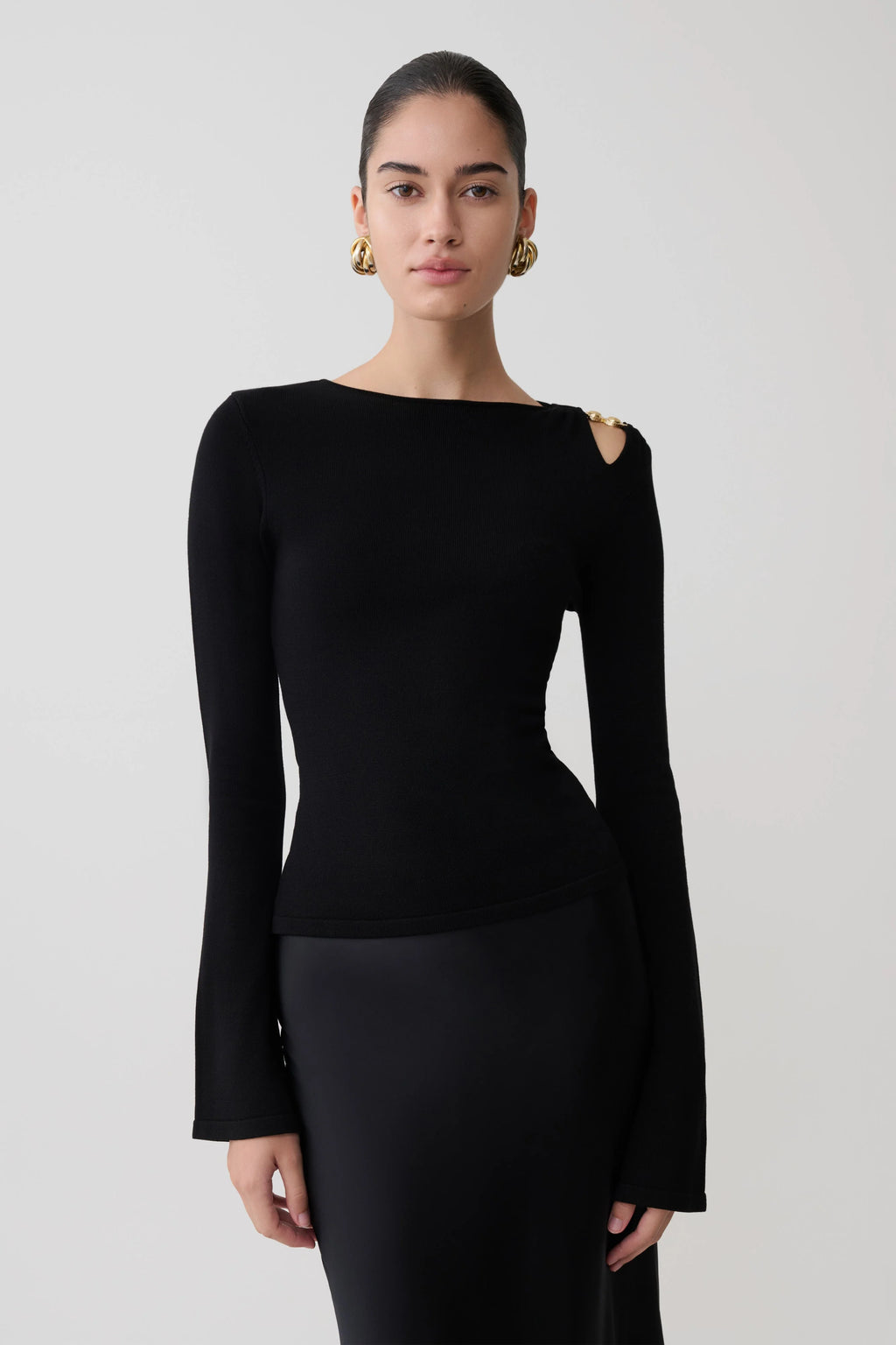 Ricky Knit Long Sleeve Longline Top - Black