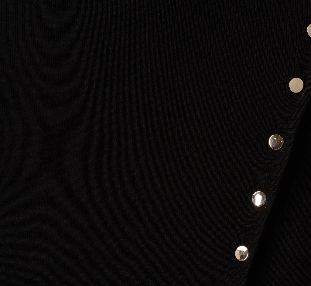 One Shoulder Studded Knit Midi Dress In Black