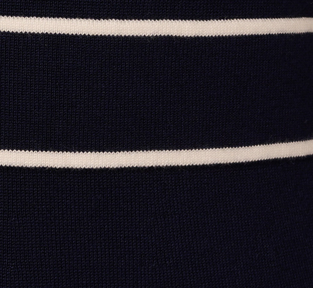 Long Sleeve Contrast Tipped Sweater Dress In Blue Moon Ivory