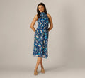 Floral Crinkle Chiffon Halter Midi Dress In Navy Multi