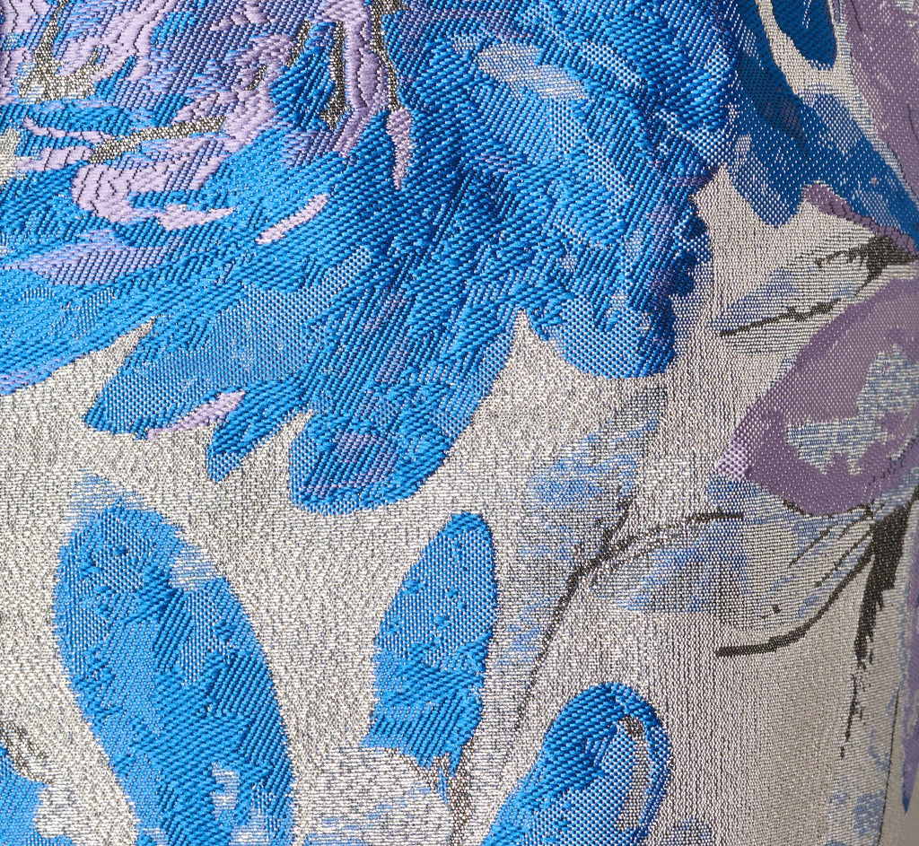 Chrysanthemum Floral Jacquard Fit And Flare Tea Length Dress In Blue Multi