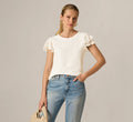 Lace Top With Ruffled Sleeves In Natural