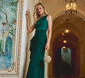 One-Shoulder Long Satin Crepe Mermaid Gown In Deep Forest