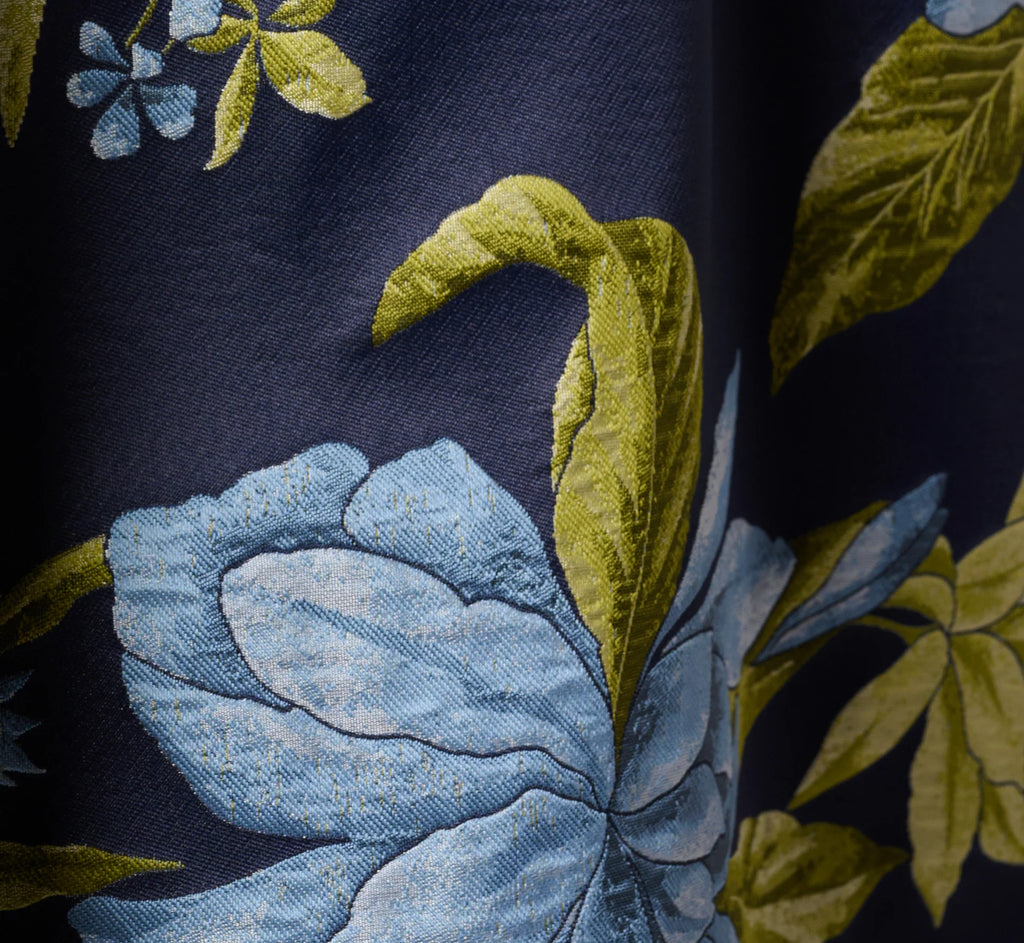 Floral Jacquard Sweetheart Scalloped Ankle Dress In Blue Multi