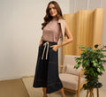 Contrast Stitching Drawstring Midi Skirt In Navy Khaki