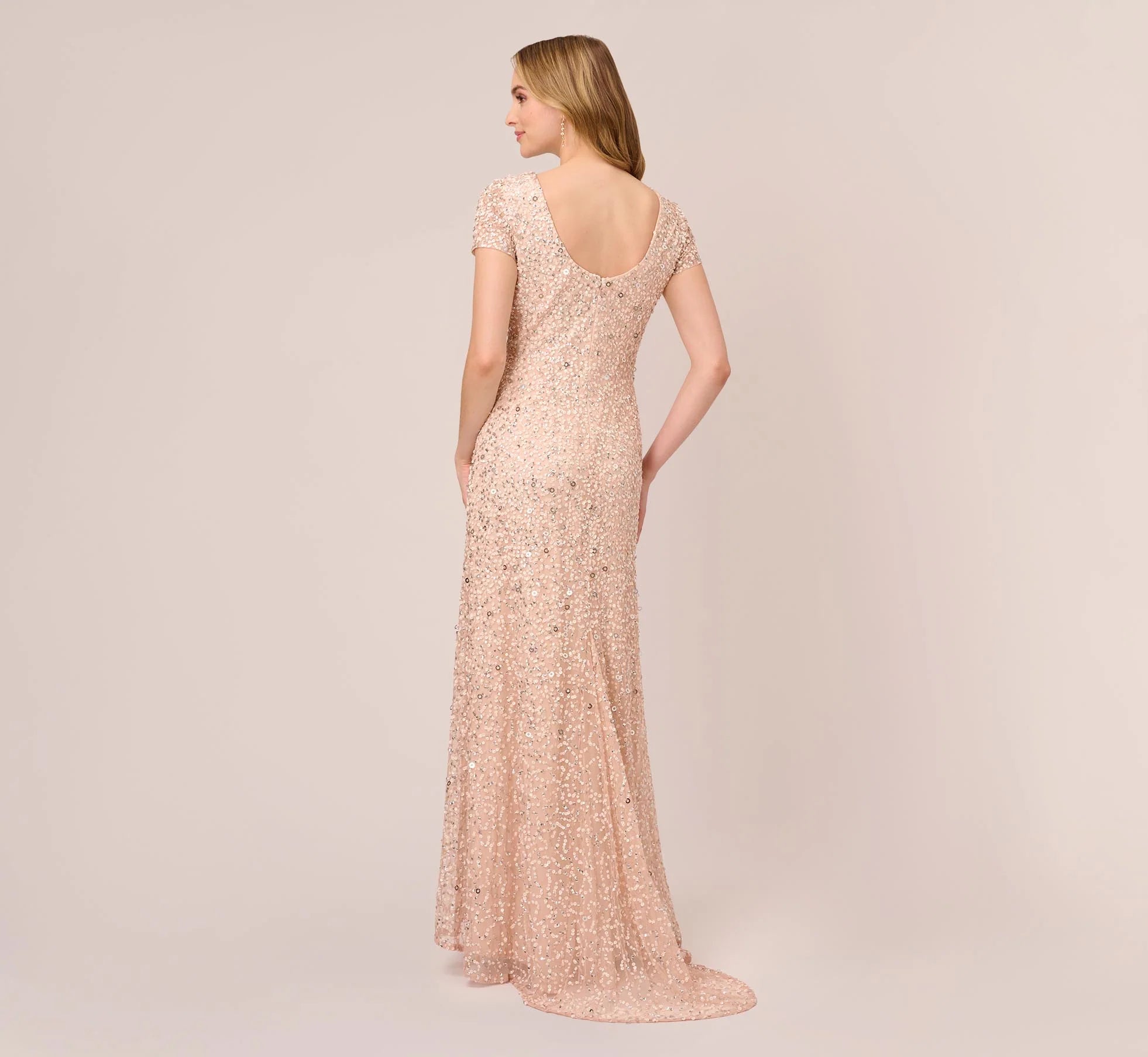 Scoop Back Sequin Gown In Blush
