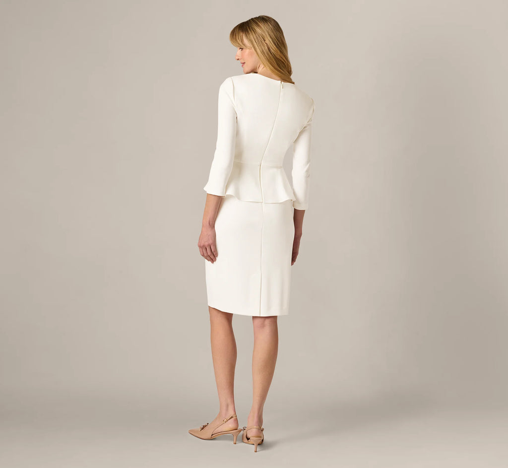 Three Quarter Sleeve Peplum Sheath Dress In Ivory