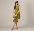 Cotton Mesh Floral Short Dress In Dark Moss