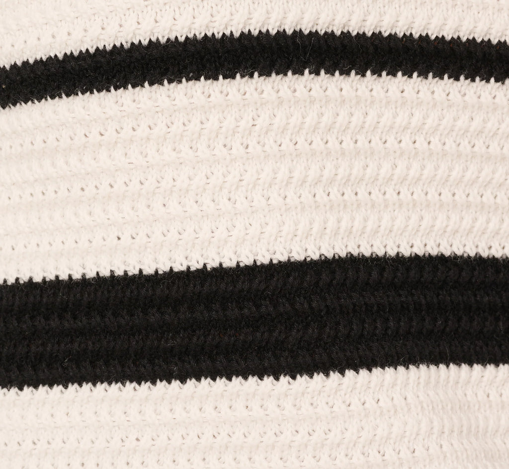 Long Sleeve Striped Polo Sweater Top In Ivory Black