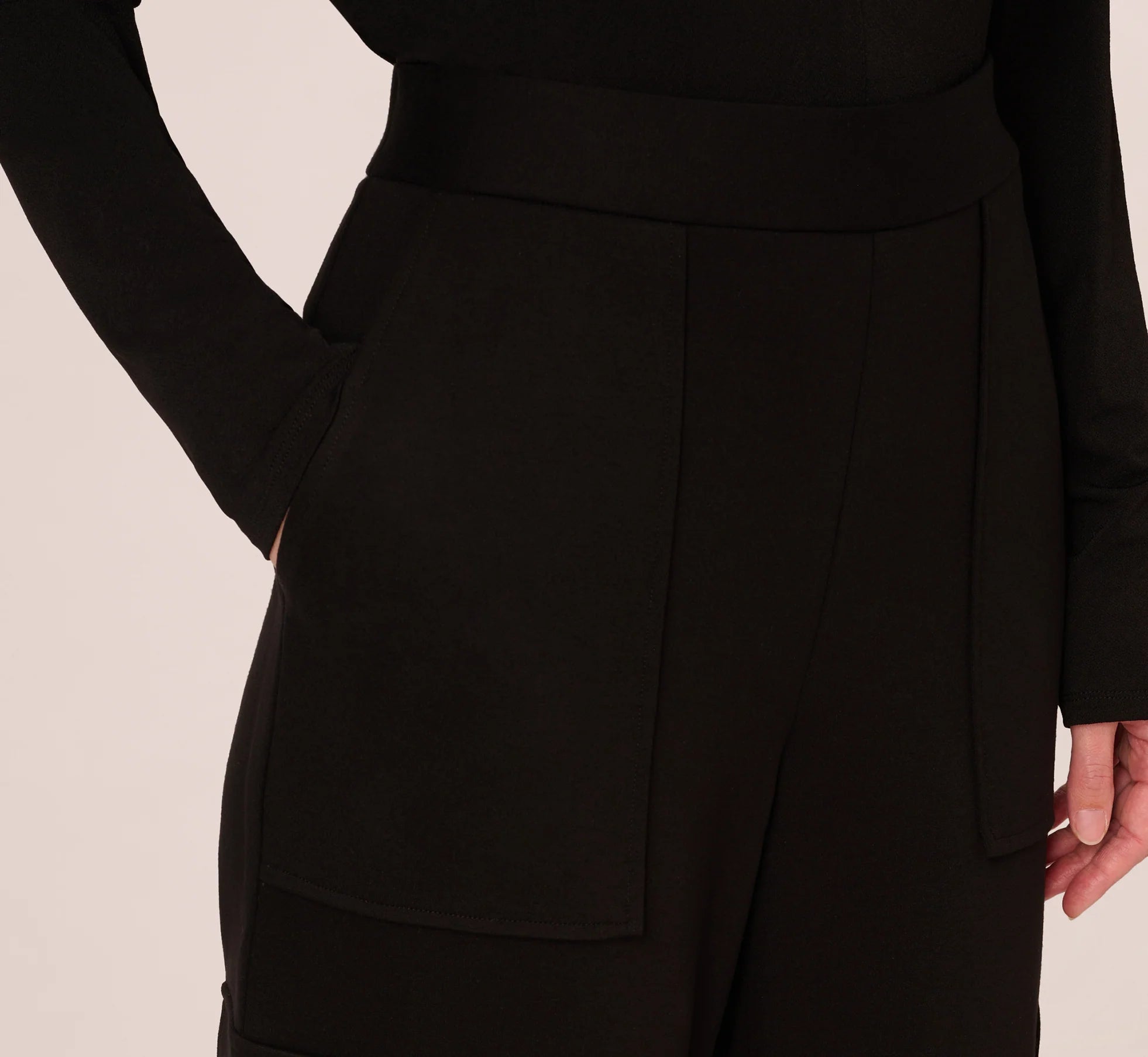 Ponte Knit Wide Leg Cargo Pant In Black