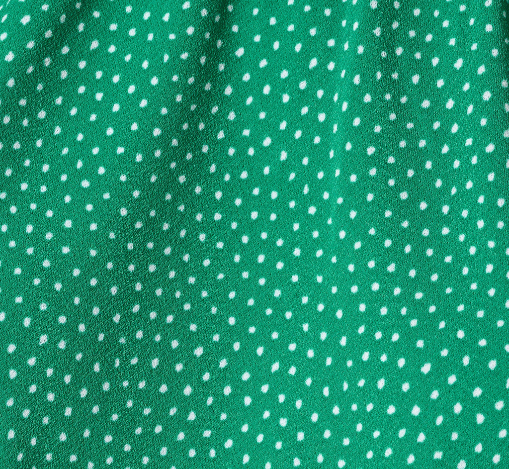 Double Flutter Sleeve Ruffle Neck Top In Vivid Green Broken Dot