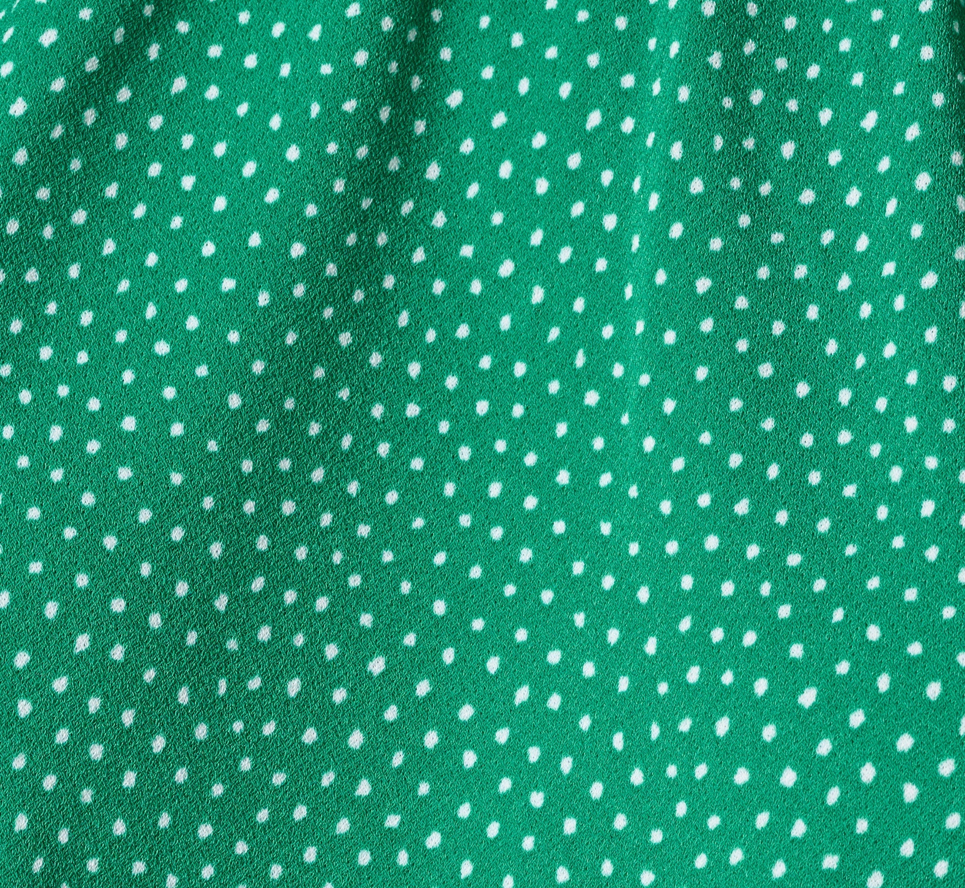 Double Flutter Sleeve Ruffle Neck Top In Vivid Green Broken Dot