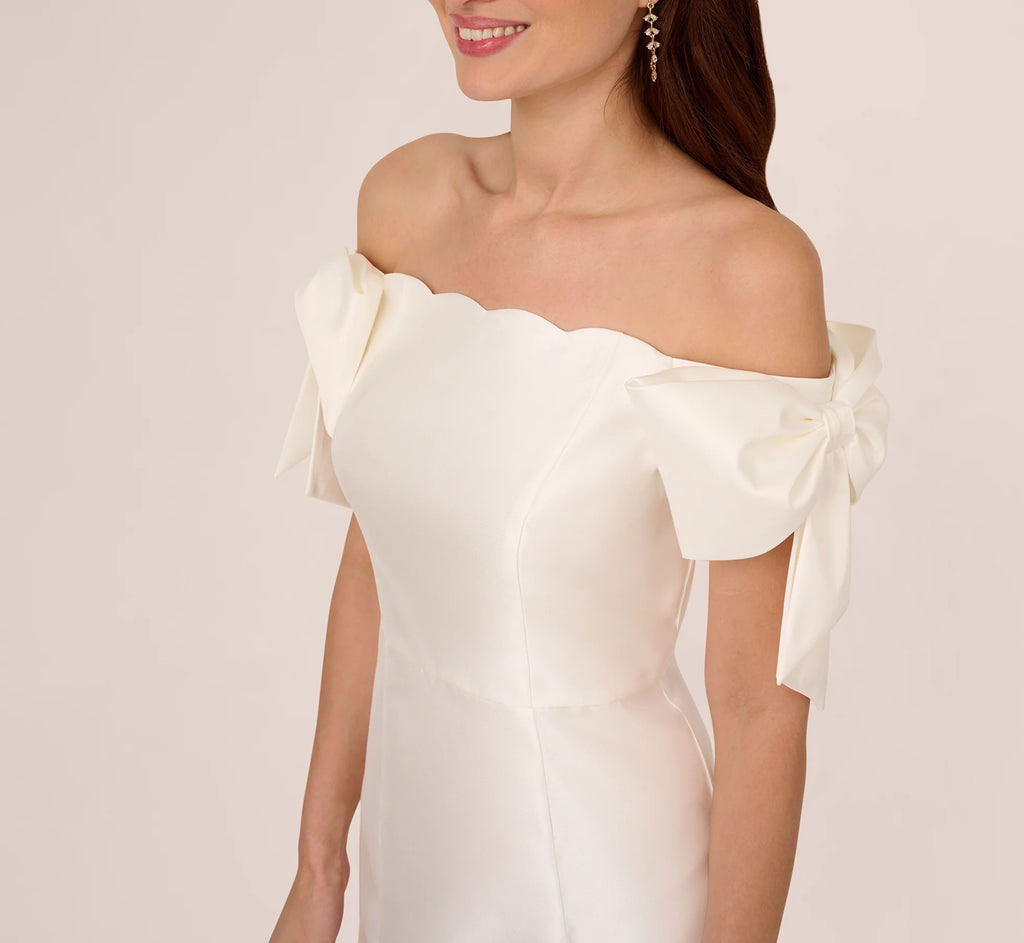 Off Shoulder Bow Sleeve Cocktail Dress In Ivory