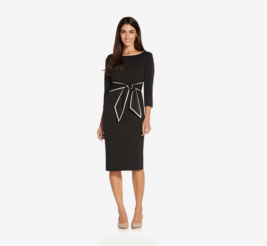 Knit Crepe Tie Dress In Black Ivory