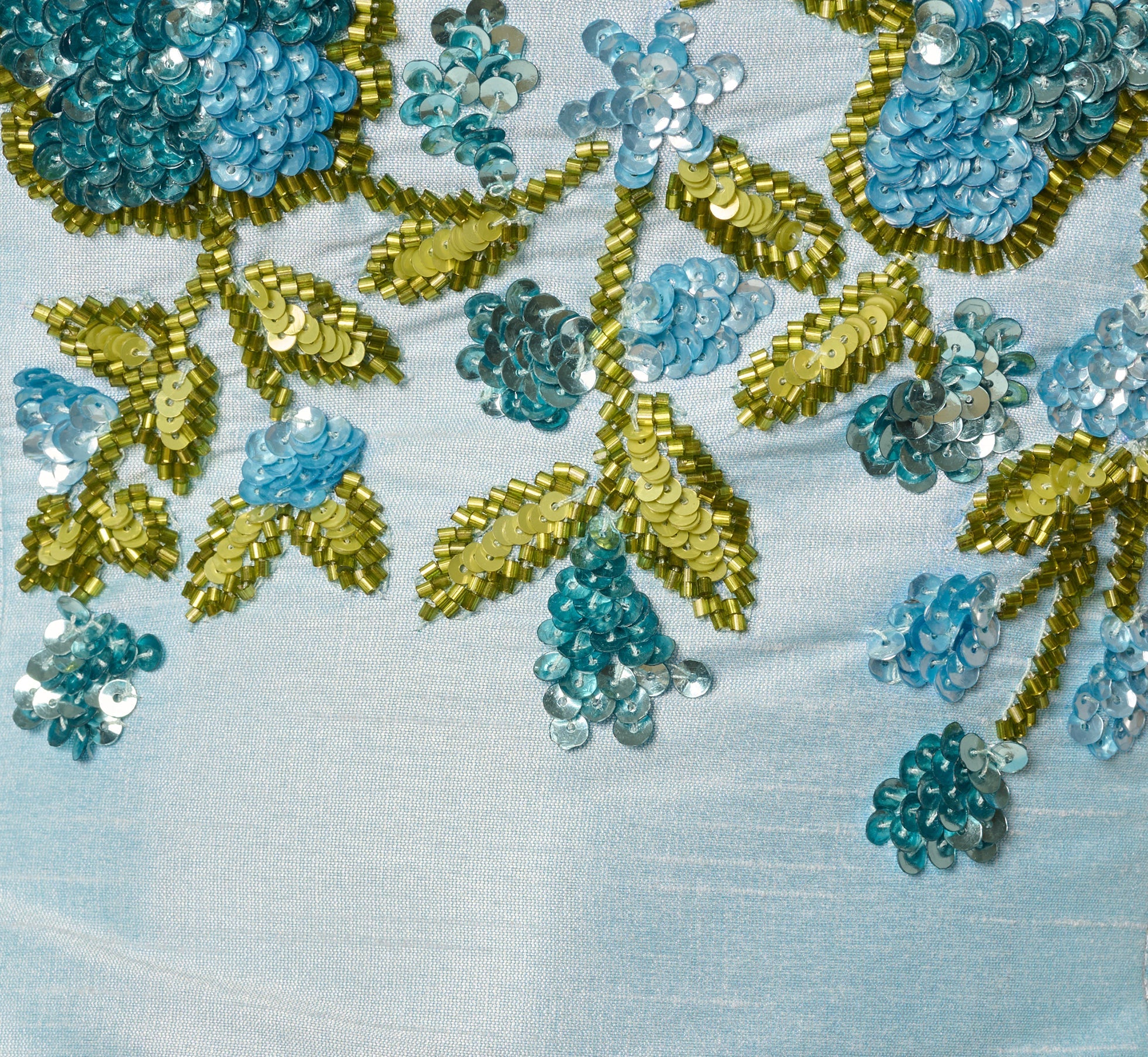 Floral Beaded Shantung Fit And Flare Dress In Sky Multi