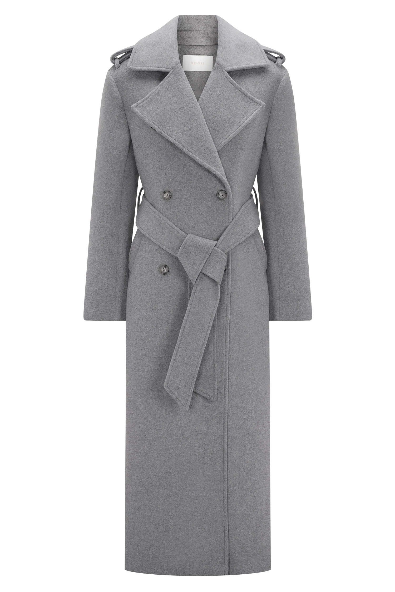 Levi Long Trench Wool Coat - Grey Marle