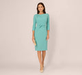 Three Quarter Sleeve Drape Collar Sheath Dress In Smoky Jade