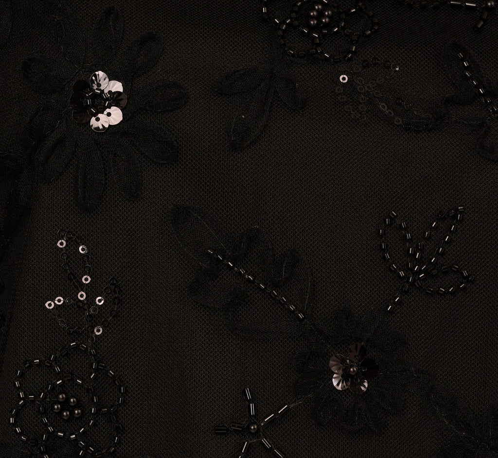 Three Quarter Sleeve Sequin Bead Top In Black