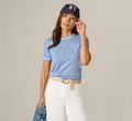 Short Sleeve Chain Patterned Knit Top In Classic Blue Medium Simple Dot