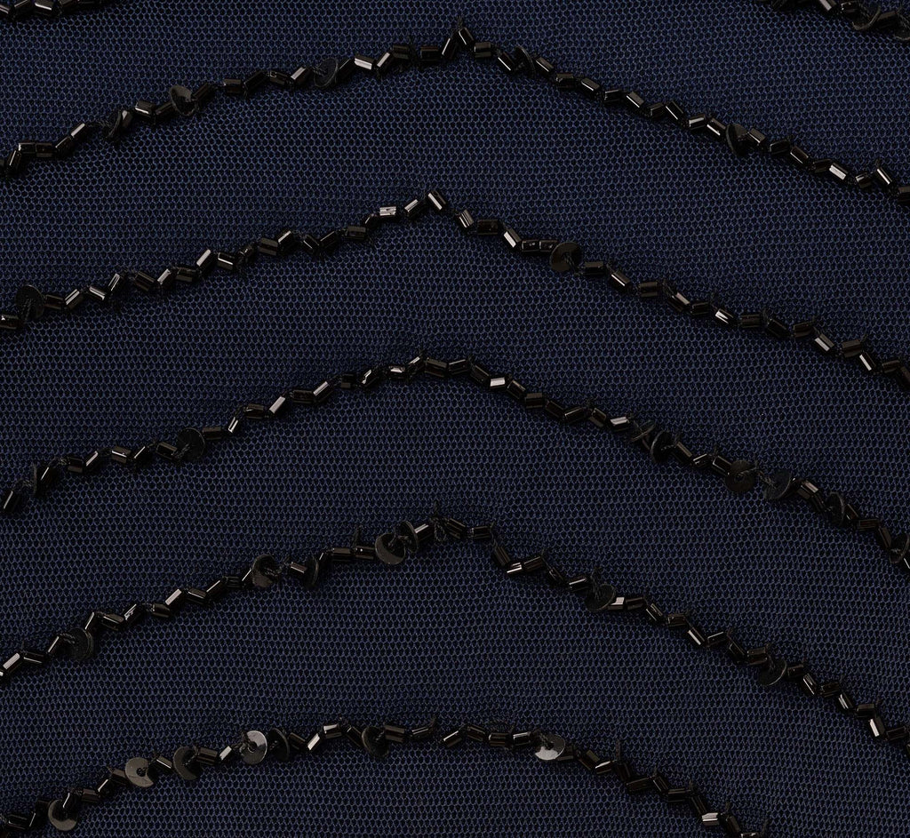 Art Deco Beaded Blouson Dress With Halter Neckline In Navy Black