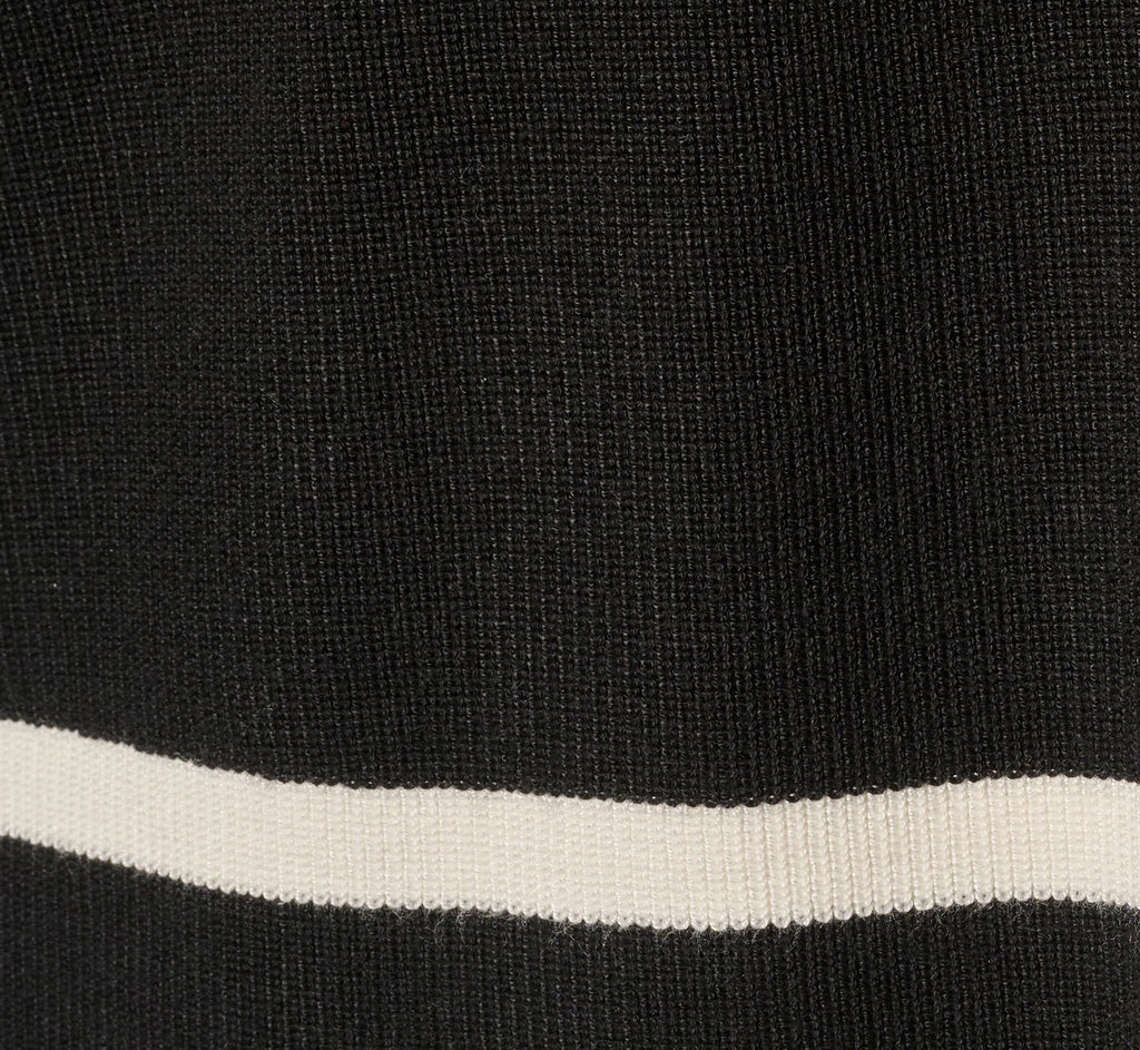 Long Sleeve Drop Shoulder Twofer Sweater In Black Ivory