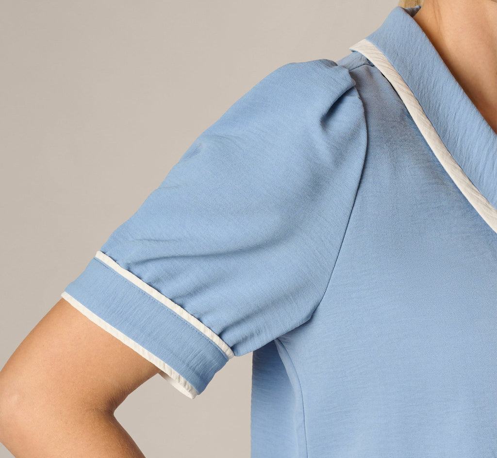 Puff Sleeve Sailor Collar Blouse In Rainwashed Ivory