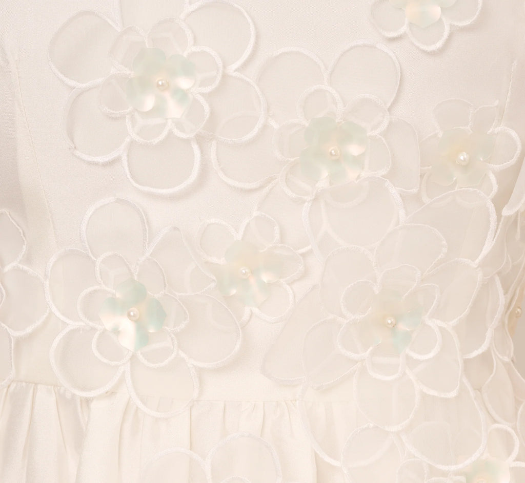Sleeveless 3D Floral Taffeta Bubble Dress In Ivory