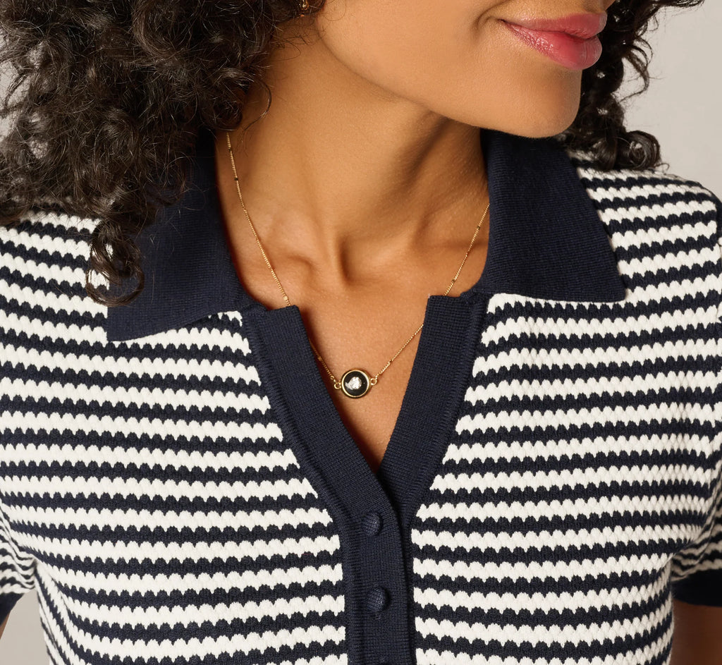 Short Sleeve Polo Collar Sweater In Blue Moon Ivory