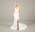 Body Hugging Scuba Jersey Beaded Trim And Detachable Train In Ivory