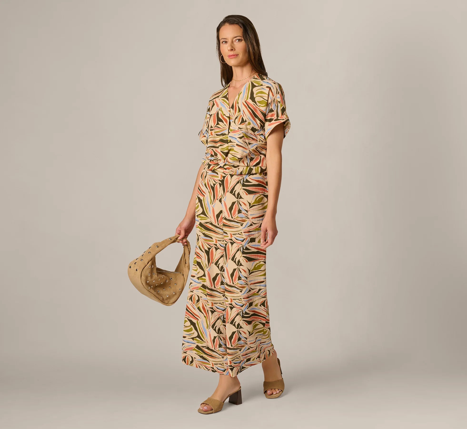 Wide Leg Airflow Crinkle Pant In Watercolor Leaf