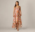 Metallic Floral Jacquard High Low Gown In Yellow Orange Multi