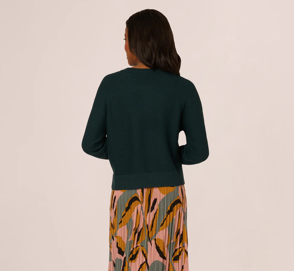 Long Sleeve Laced Raglan Sweater In Forest Teal