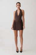 Anari Gathered Scuba Mini Dress - Dark Chocolate