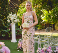 Beaded Square Neck Floral Jacquard Gown In Blush Multi
