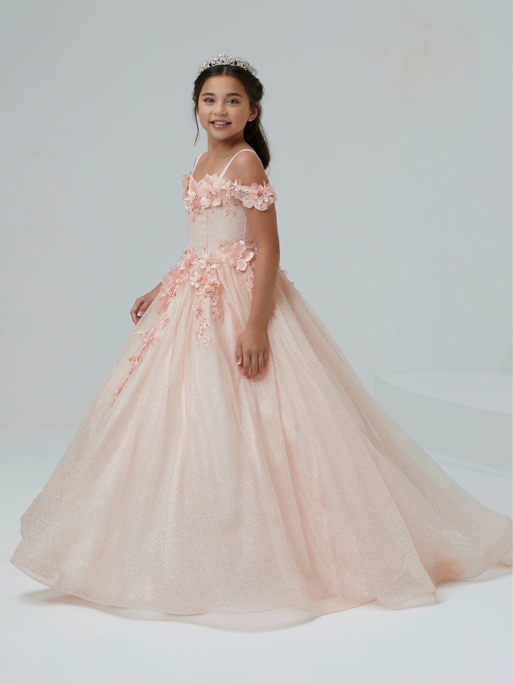 Glitter Tulle and Lace Off-The-Shoulder Gown
