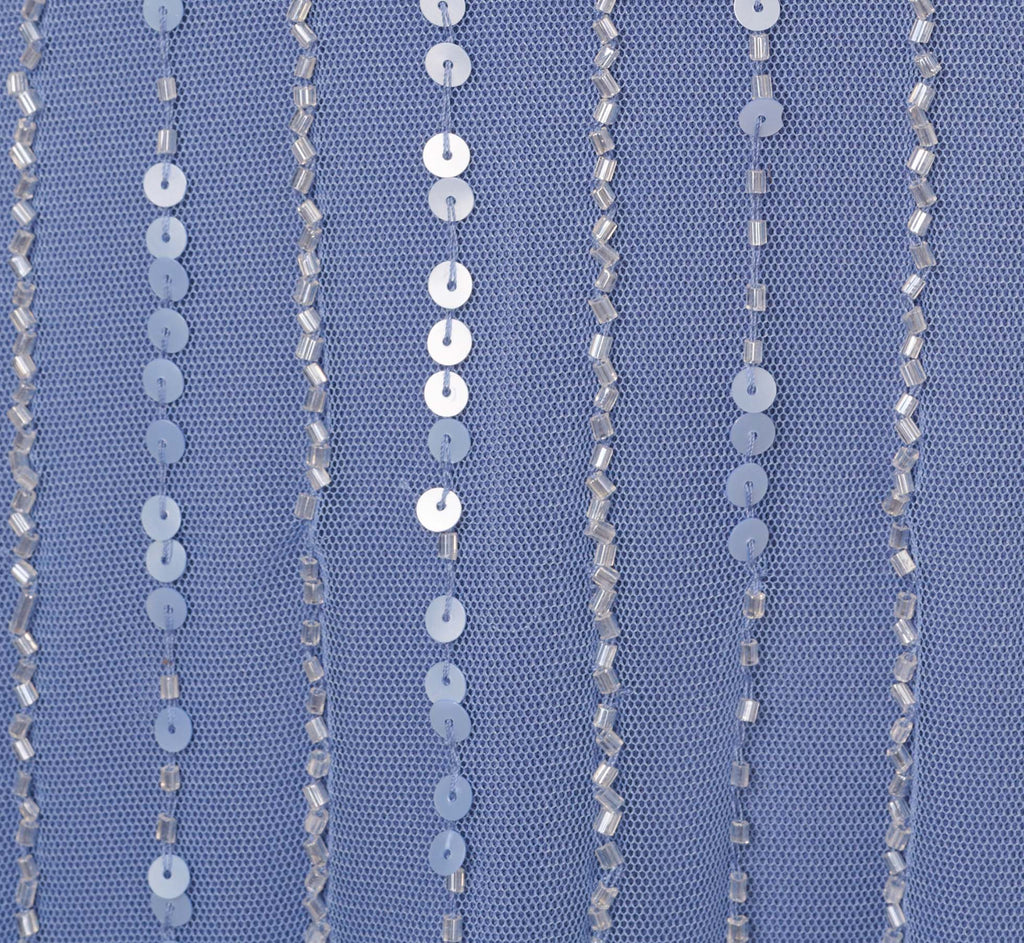 Plus Size Hand Beaded Illusion Faux Wrap Short Cocktail Dress In French Blue