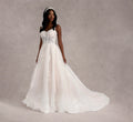 Hand Beaded 3D Floral Lace And Tulle A-Line Gown In Ivory Almond Nude